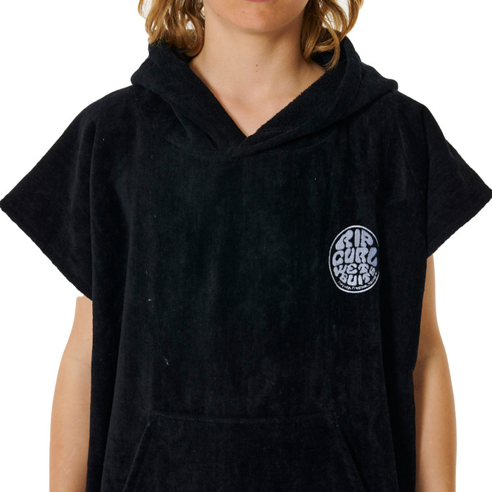 2024 Rip Curl Junior Logo Hooded Towel Changing Robe / Poncho 009BTO - Black